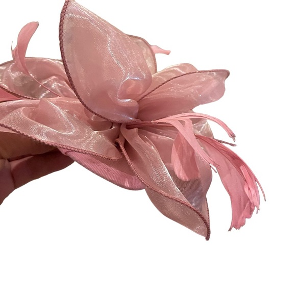 Pink Shimmer Flower Ruffle Fascinator - Picture 4 of 5